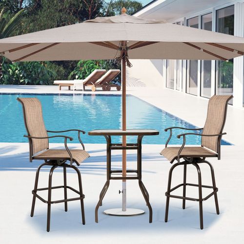 Elegant 31-Inch Square Patio Bar Table with Glass Top & Umbrella Hole