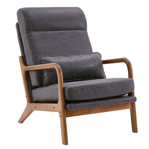 Elegant Dark Grey High Back Armchair – Solid Wood & Iron Frame Comfort