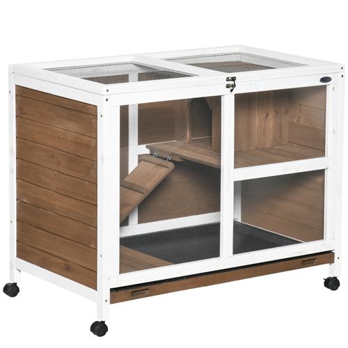 Spacious Wooden Rabbit Hutch: Two-Story Pet Cage for Happy Bunnies & More!