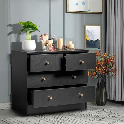 Chic Black 4-Drawer Dresser - Elegant Storage Solution for Any Room