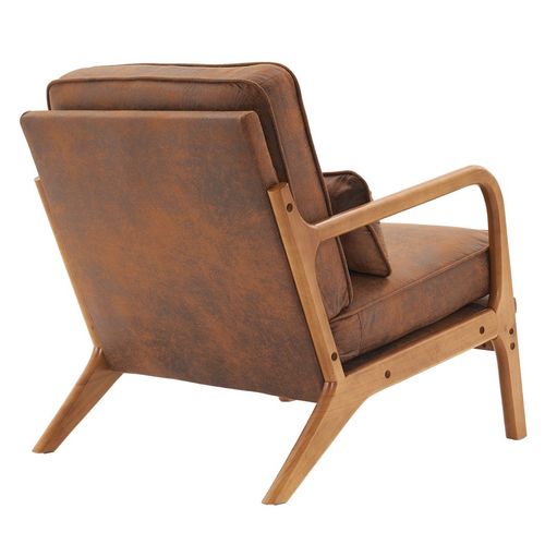 Modern Oak Armrest Lounge Chair - Vibrant Orange Upholstery for Chic Spaces