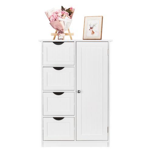 Elegant White Bathroom Storage Cabinet with 4 Drawers - Space-Saving Design