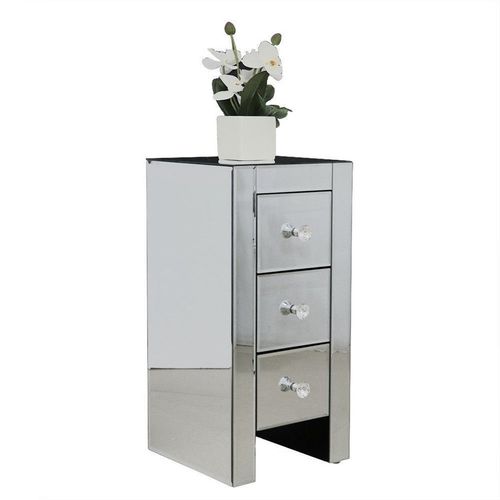 Stunning Mirrored Glass Bedside Table with 3 Drawers - Elegant & Chic!