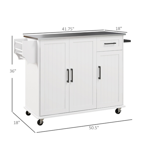 Elegant White Kitchen Cart & Storage Cabinet - Modern & Mobile Solution