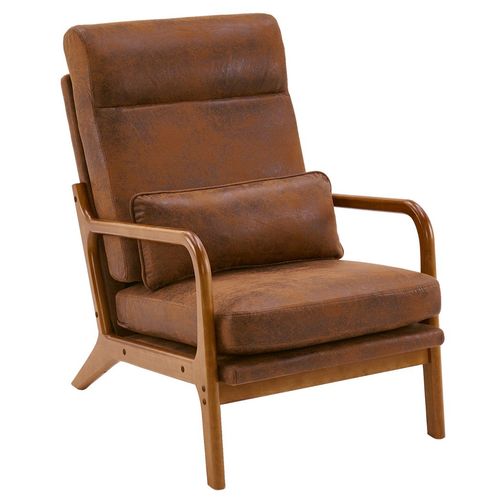 Elegant Mid-Century Orange Leisure Chair - Solid Wood & Iron Frame Comfort