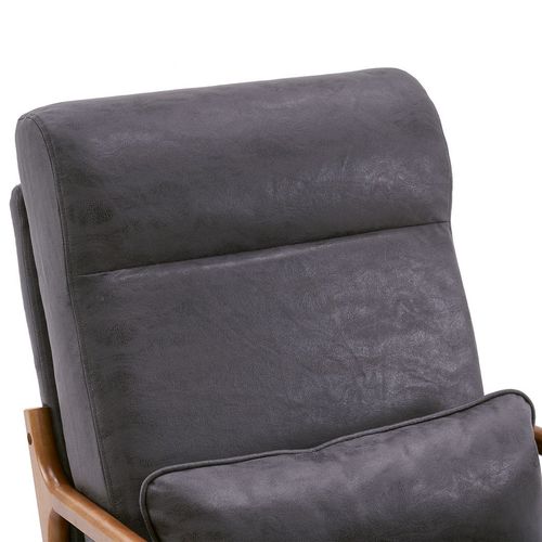 Elegant Dark Grey High Back Armchair – Solid Wood & Iron Frame Comfort