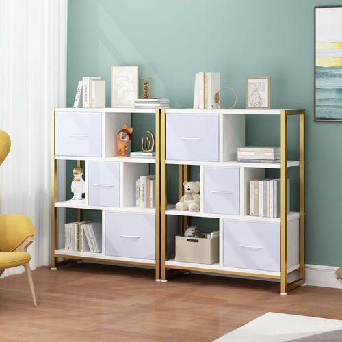 Elegant 4-Layer Gold & White Bookshelf with High Legs - Stylish Storage Solution