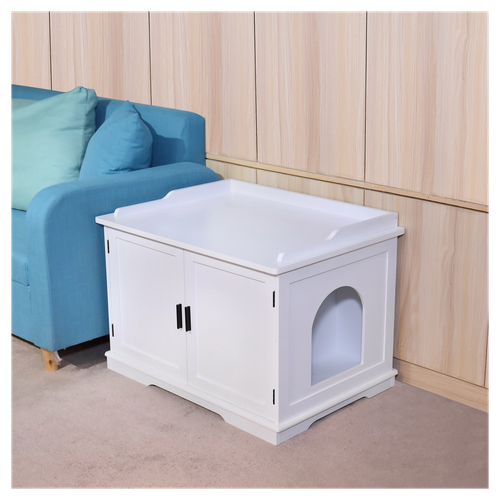 FCH Extra Large Cat Litter Box Cabinet - Stylish Hidden Pet Enclosure in White