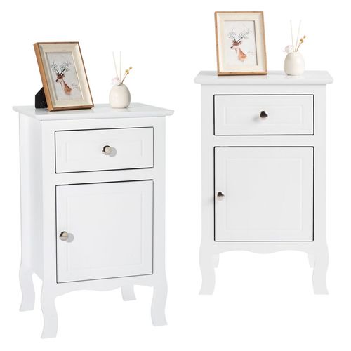 Elegant Country Style 2-Piece Night Table Set - White MDF with Curved Feet