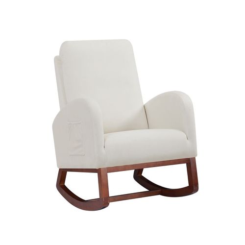 Elegant Beige Flannelette Rocking Chair with Removable Cushions and Side Pocket