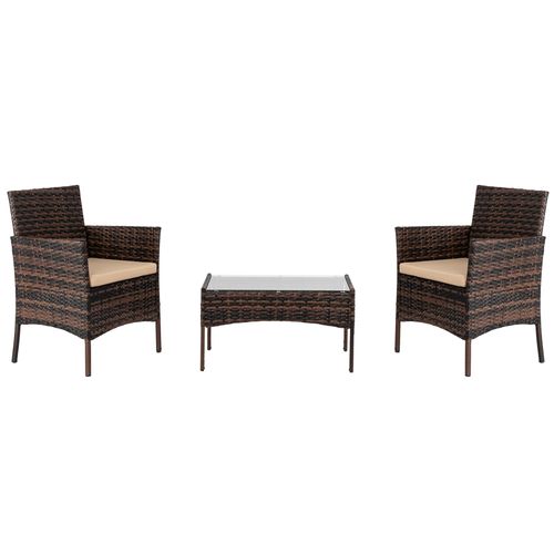 Elegant 4-Piece Rattan Sofa Set with Tempered Glass Table - Brown Gradient