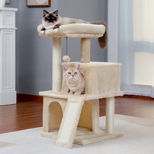 Luxury Compact Cat Tree with Double Condos & Spacious Perch – Beige