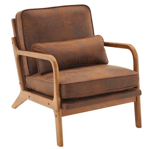 Modern Oak Armrest Lounge Chair - Vibrant Orange Upholstery for Chic Spaces