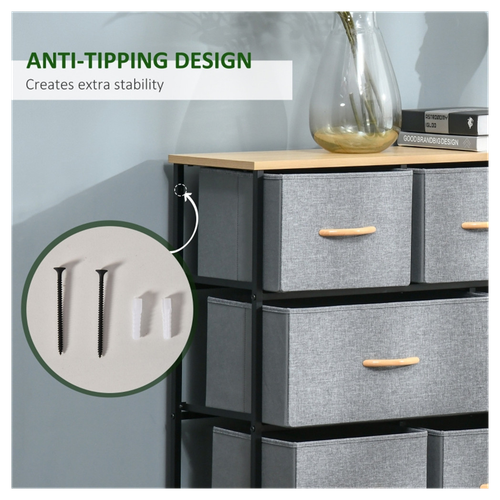 Versatile Light Grey Storage Cabinet with 8 Fabric Drawers for Home Organization