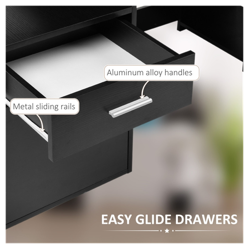 Sleek Black Office Computer Desk with Ample Storage & Space-Saving Design