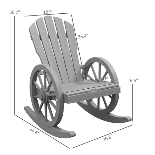 Cozy Gray Garden Rocking Chair with Unique Wagon Wheel Armrests