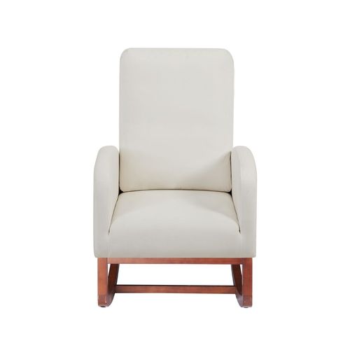 Elegant Beige Flannelette Rocking Chair with Removable Cushions and Side Pocket