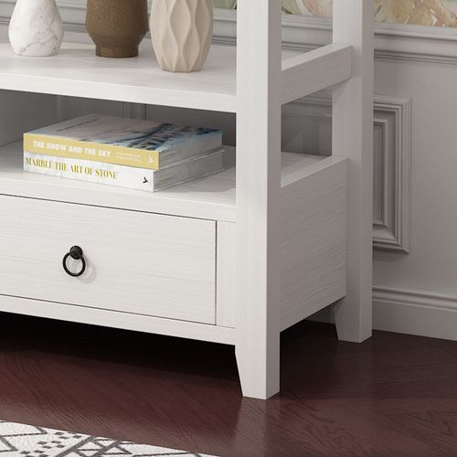 Charming 3-Tier Vintage Console Table with Drawers & Shelves - White Finish