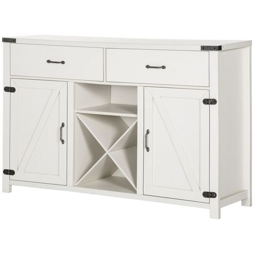 Chic White Kitchen Coffee Bar Cabinet with Storage & Wine Rack