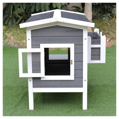 Charming Wooden Cat House with Porch & Balcony - Perfect Outdoor Shelter