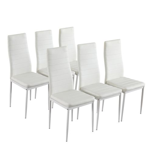 Set of 6 Elegant High Backrest Waterproof PU Dining Chairs in White