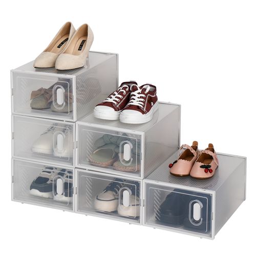 Clear Stackable Shoe Storage Boxes - 6 Pack Durable and Easy Assembly