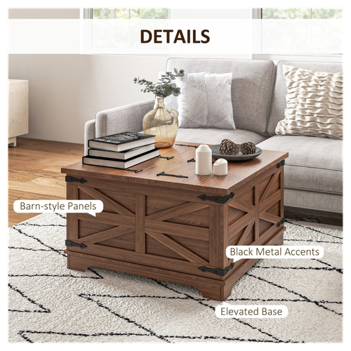 Charming Farmhouse Coffee Table with Hidden Storage and Flip-Top Lids