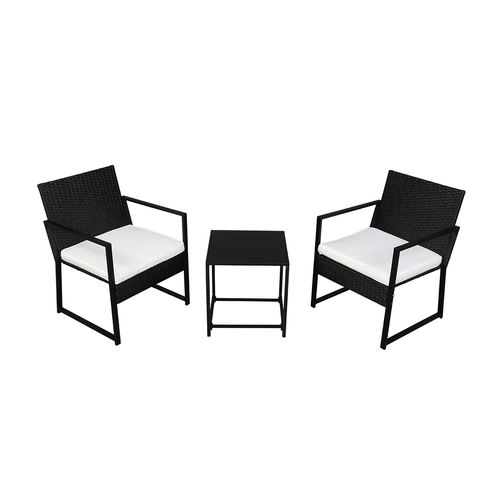 Stylish 3-Piece Outdoor Rattan Coffee Table & Chair Set in Black