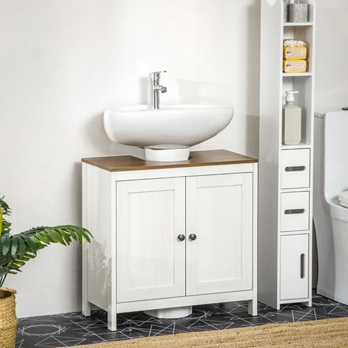 Elegant Antique White Under-Sink Storage Cabinet with Double Doors