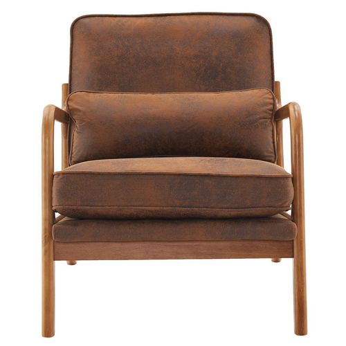 Modern Oak Armrest Lounge Chair - Vibrant Orange Upholstery for Chic Spaces