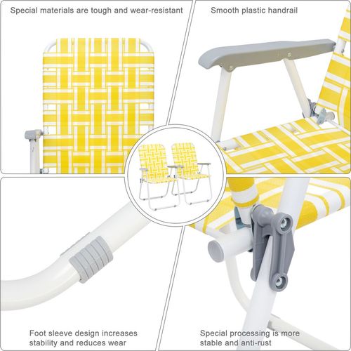 Portable Steel Tube Beach Chair Set - 120kg Capacity, Yellow & White Stripes