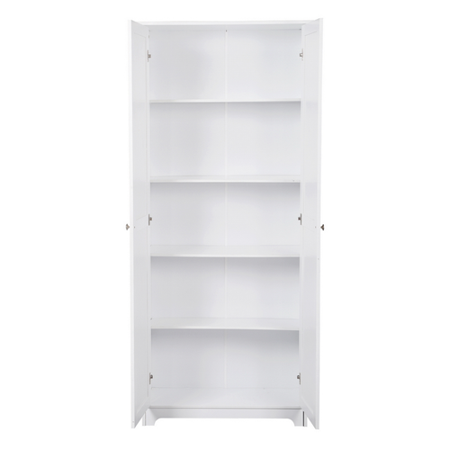 Stylish White Double Door 5-Tier Wooden Wardrobe - Elegant Storage Solution