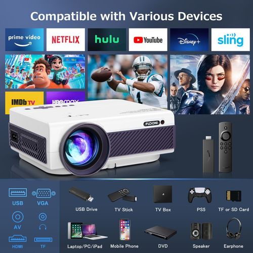 FUDONI 1080P Outdoor Projector: WiFi, Bluetooth, 300