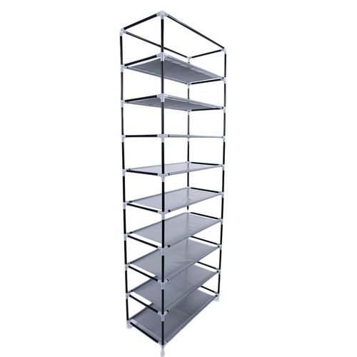 Stylish Compact 9-Lattice Non-Woven Fabric Shoe Rack - Space-Saving Gray Design