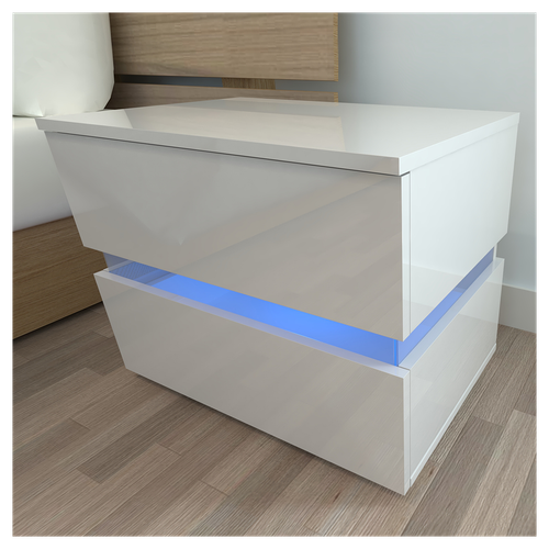 Chic RGB LED Double-Sided White Bedside Table – Stylish Storage Solution!