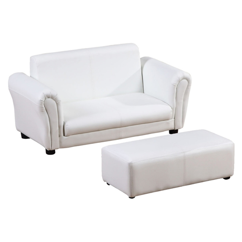 Cozy White Kids Sofa Set with Footstool - Safe & Stylish for Little Ones