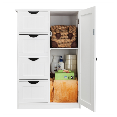 Elegant White Bathroom Storage Cabinet with 4 Drawers - Space-Saving Design